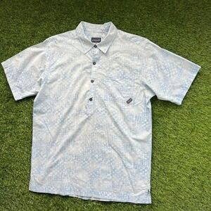 VINTAGE Patagonia Shirt Men M Blue Popover Abstract Mosaic Organic Y2K